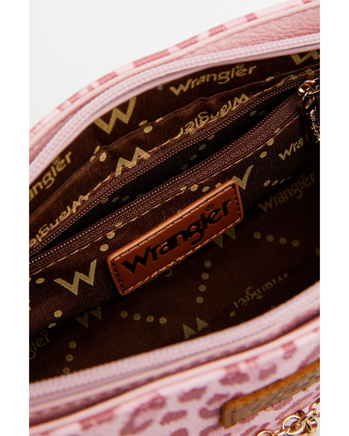 Image #4 - Wrangler X Boot Barn Women's Leopard Print Shoulder Bag with Chain, Pink, hi-res