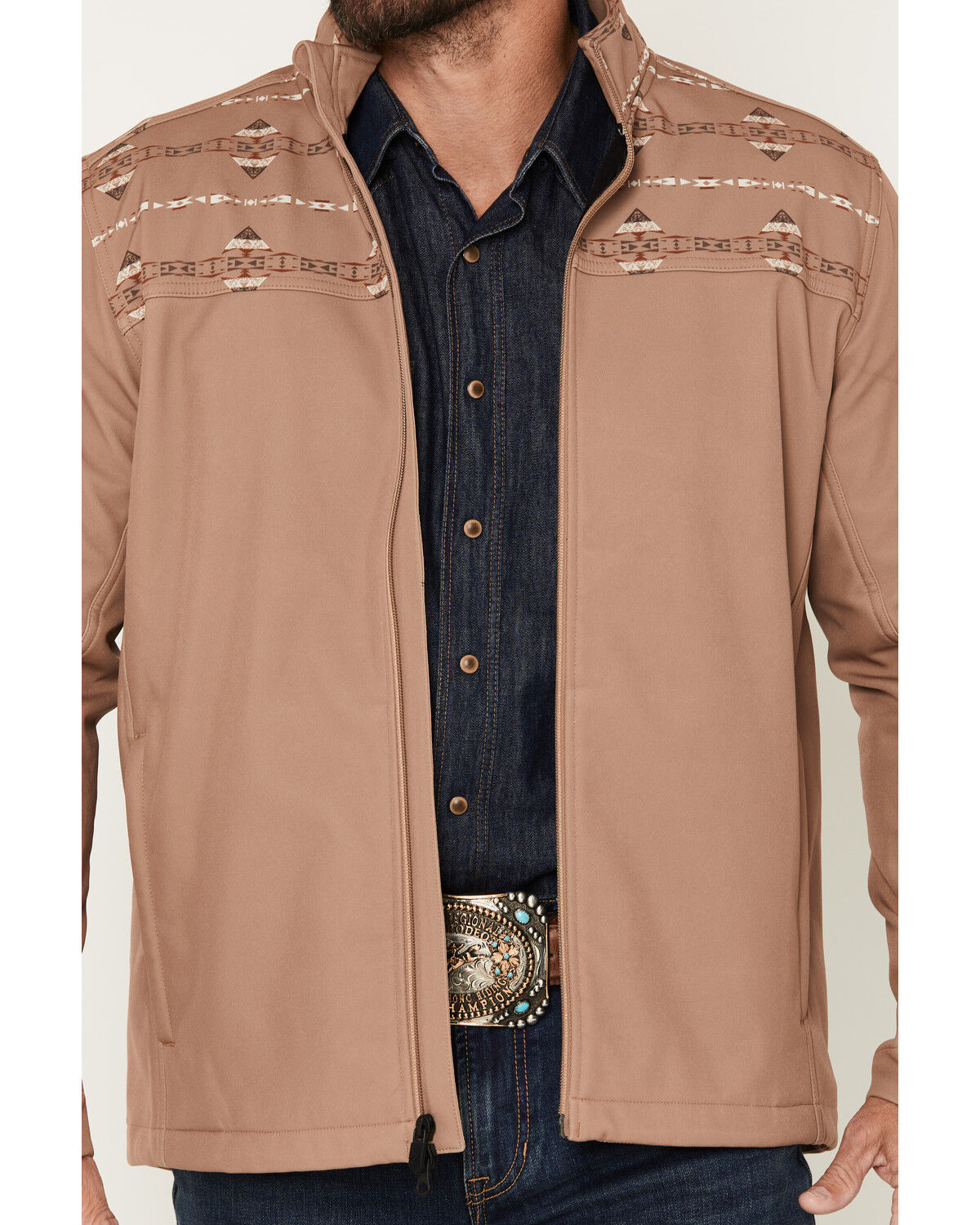 Image #3 - RANK 45&reg; Men's Spurs Southwestern Print Colorblock Softshell Jacket, Tan, hi-res