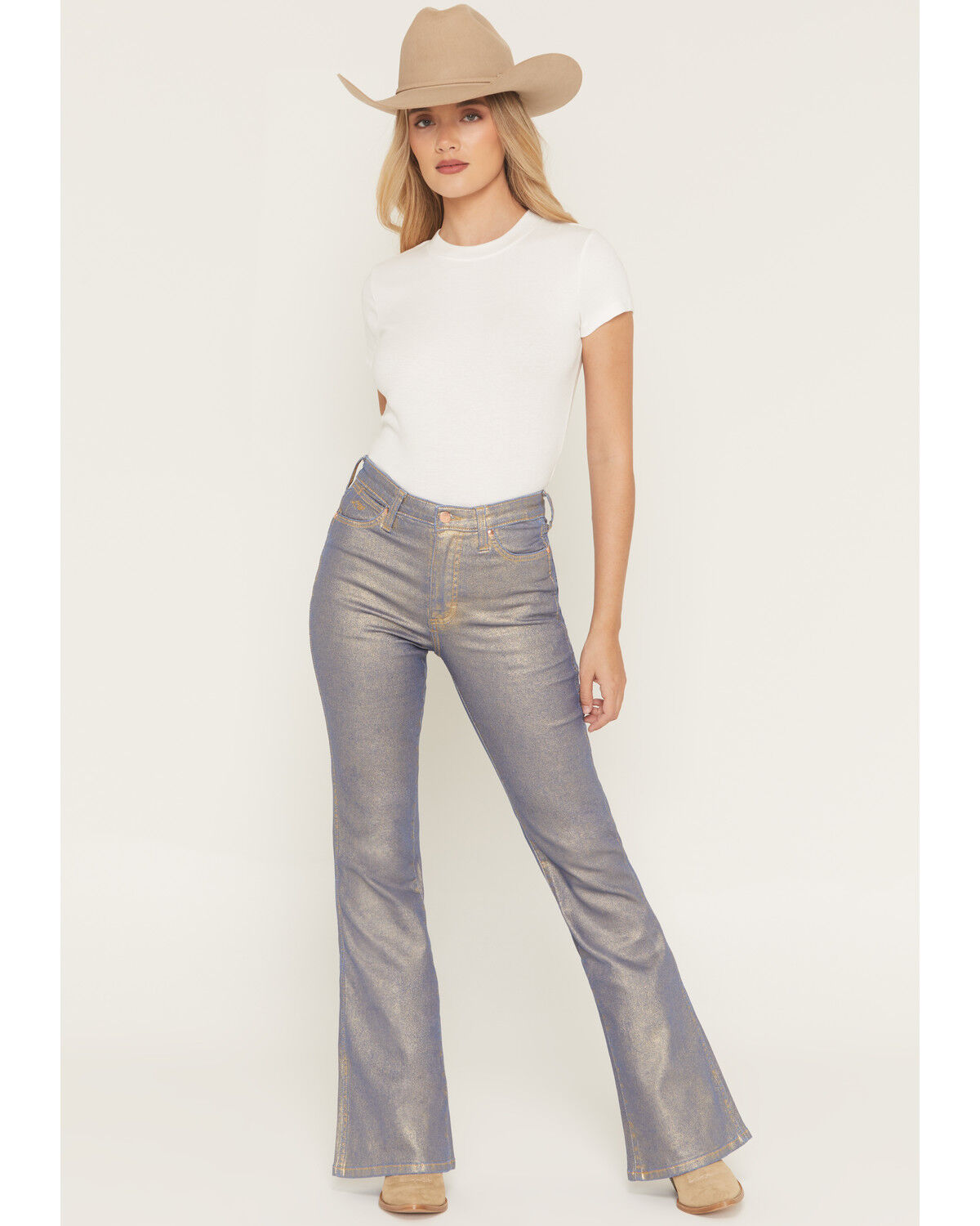 Image #1 - Wrangler X Lainey Wilson Women's Glitter High Rise Flare Stretch Denim Jeans, Multi, hi-res