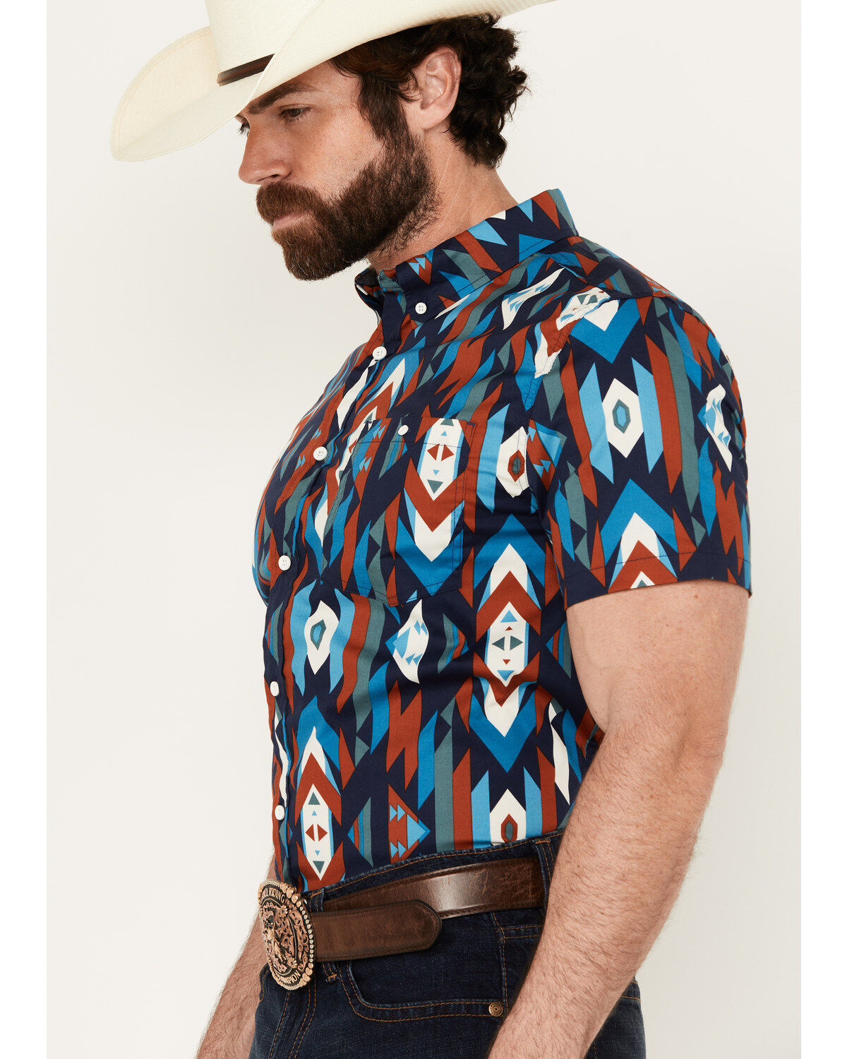 Image #2 - RANK 45&reg; Men's Raflame Southwestern Print Button-Down Stretch Western Shirt, Dark Orange, hi-res