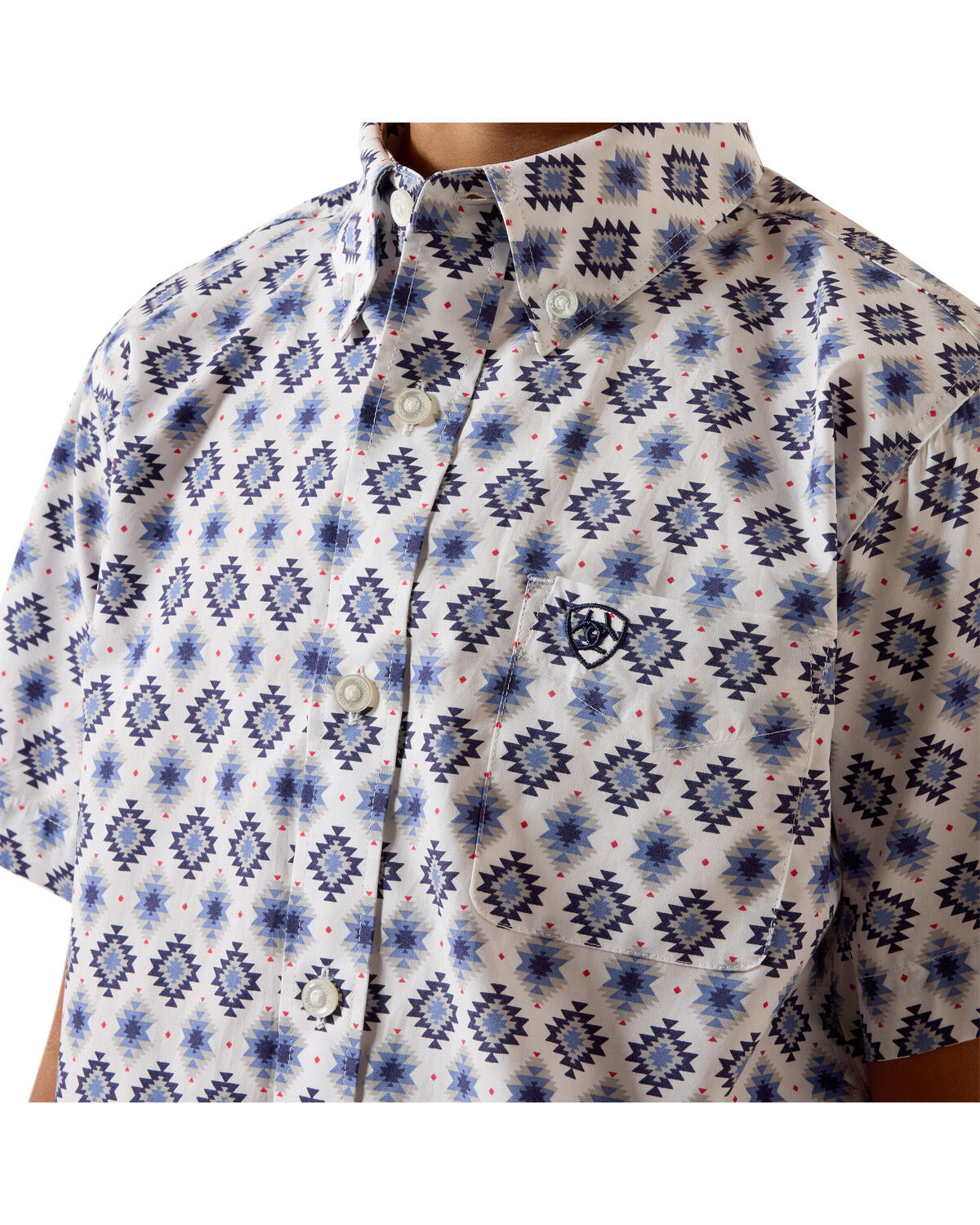 Image #3 - Ariat Boys' Southwestern Print Short Sleeve Button-Down Western Shirt, White, hi-res