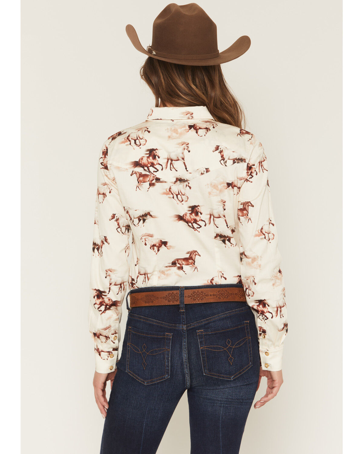 Image #4 - Shyanne Women's Horse Print Long Sleeve Button-Down Stretch Western Shirt, Cream, hi-res