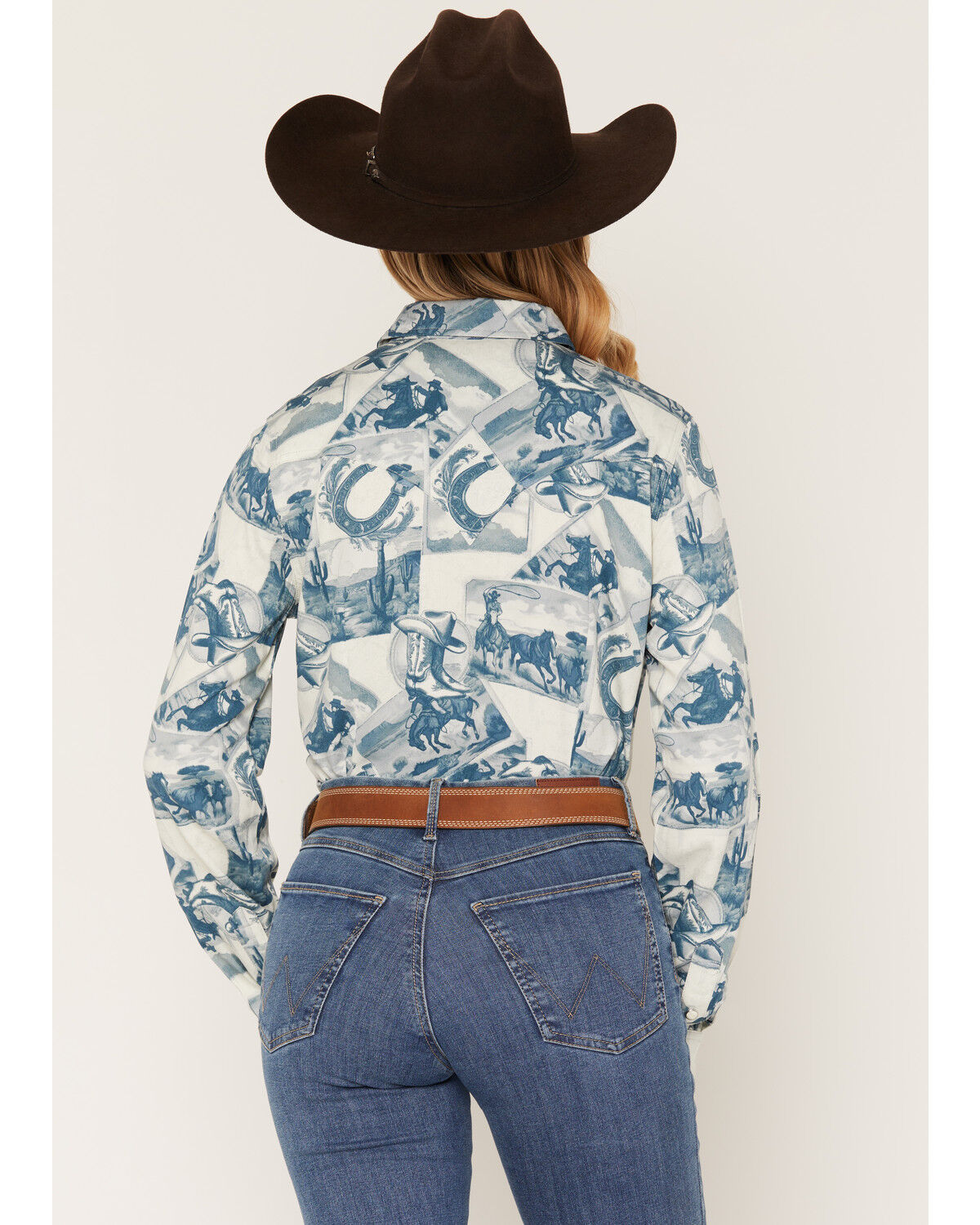 Image #4 - Wrangler Retro Women's Western Conversational Print Long Sleeve Snap Western Shirt, Blue, hi-res