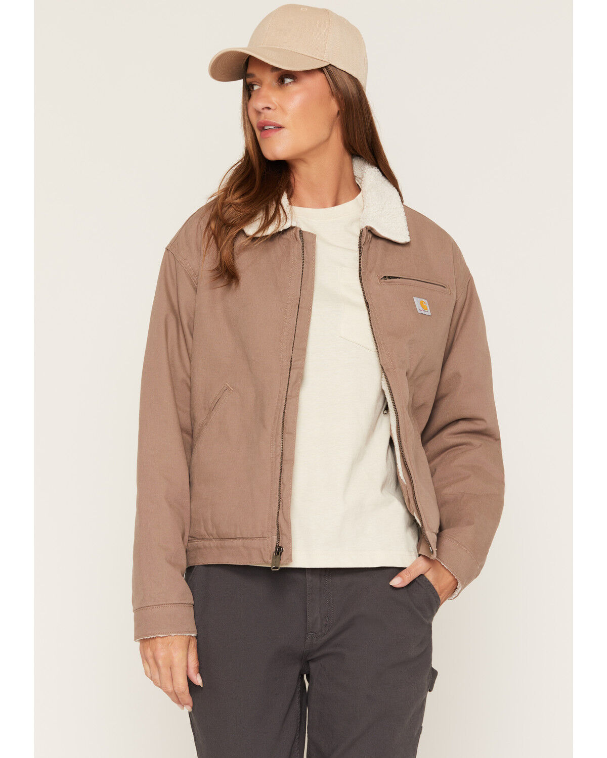 Carhartt Women's Crawford Sherpa Detroit Jacket, Brown, hi-res