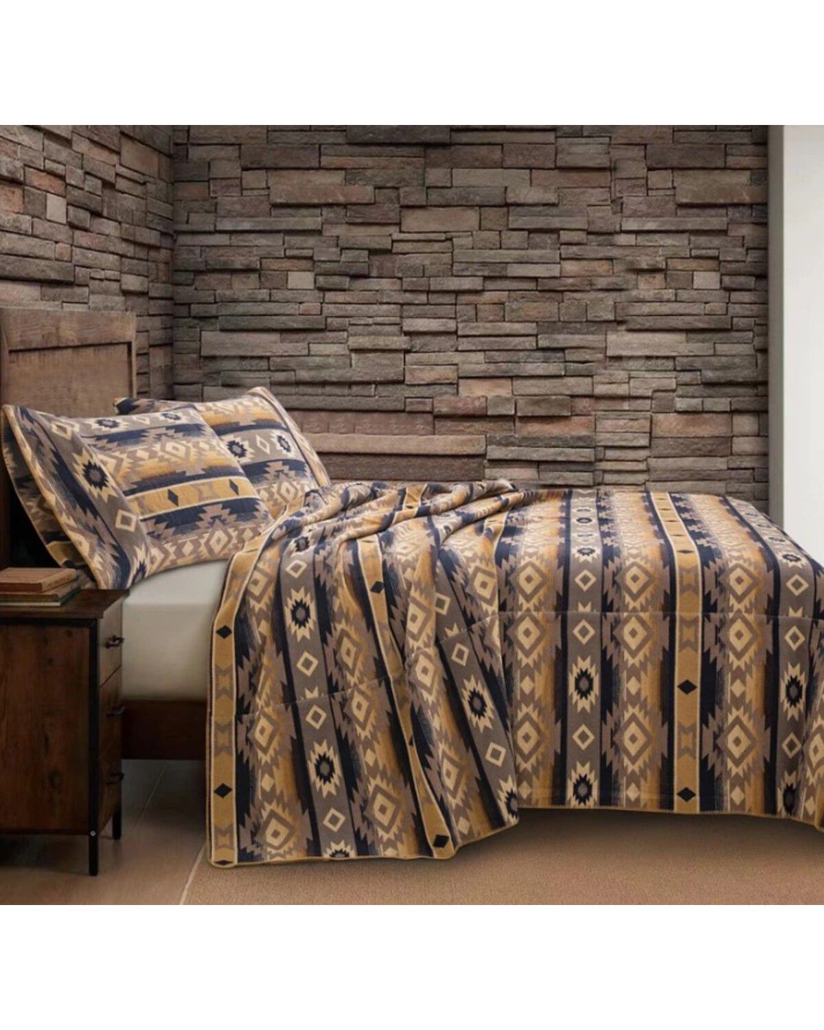 HiEnd Accents 3pc Taos Wool Blend Blanket Set - King, Multi, hi-res