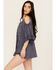 Image #2 - Gunit Women's Floral Embroidered Cold Shoulder Long Sleeve Shirt, Grey, hi-res