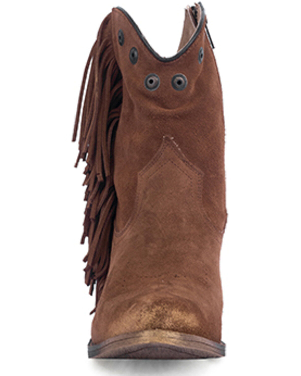Image #3 - Circle G Women's Studded Suede Fringe Ankle Boots - Round Toe, Brown, hi-res
