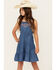 Image #2 - Shyanne Girls' Pinedale Paisley Embroidered Sleeveless Denim Ruffle Dress, Medium Wash, hi-res