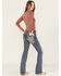 Image #1 - Grace In LA Women's Medium Wash Mid Rise Star Horseshoe Bootcut Stretch Denim Jeans, , hi-res