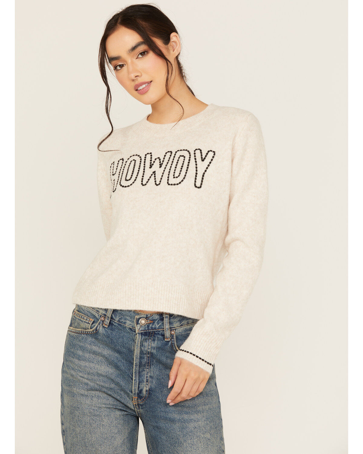 White Crow Women's Howdy Stitch Sweater, Tan, hi-res