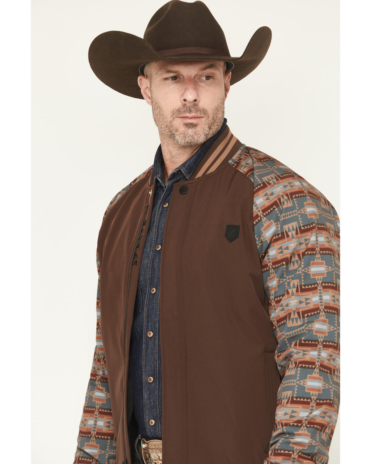 Image #2 - RANK 45&reg; Men's Calgary Southwestern Colorblock Varsity Softshell Jacket, Brown, hi-res