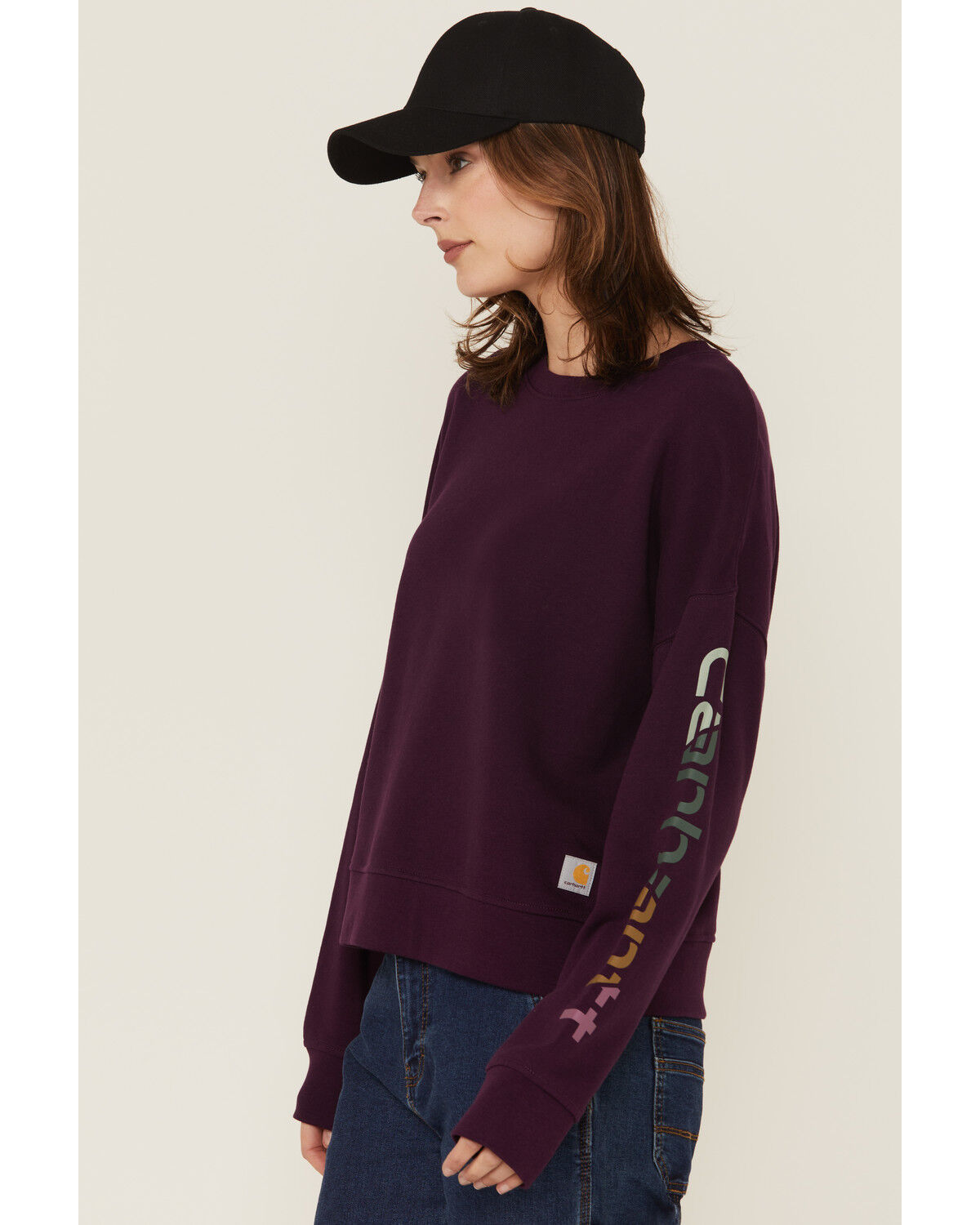 Image #2 - Carhartt Women's TENCEL&trade; Fiber Series Loose Fit Long Sleeve Graphic Sweatshirt, Purple, hi-res