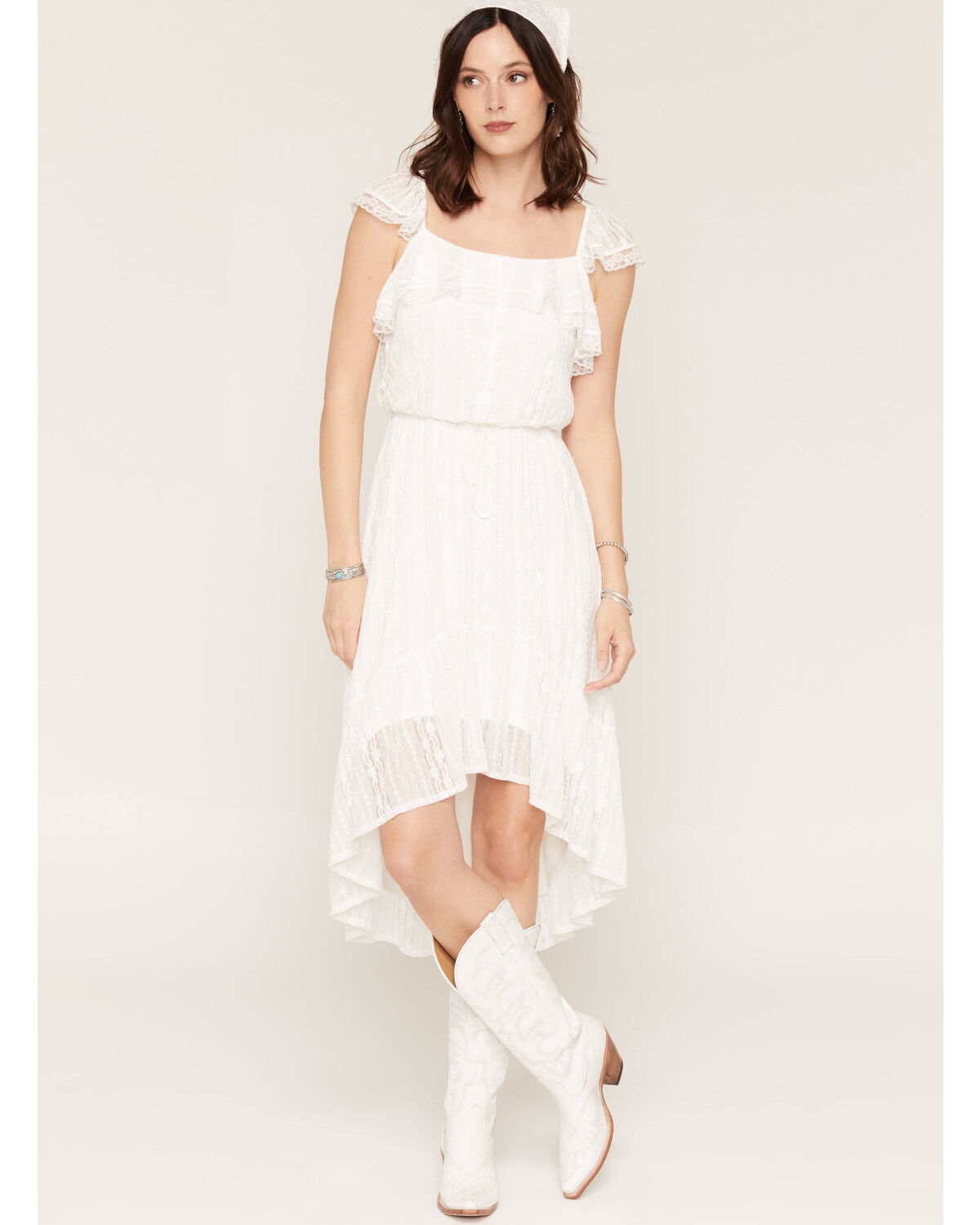 Image #1 - Shyanne Women's Lace Flutter Sleeve High-Low Midi Dress, White, hi-res