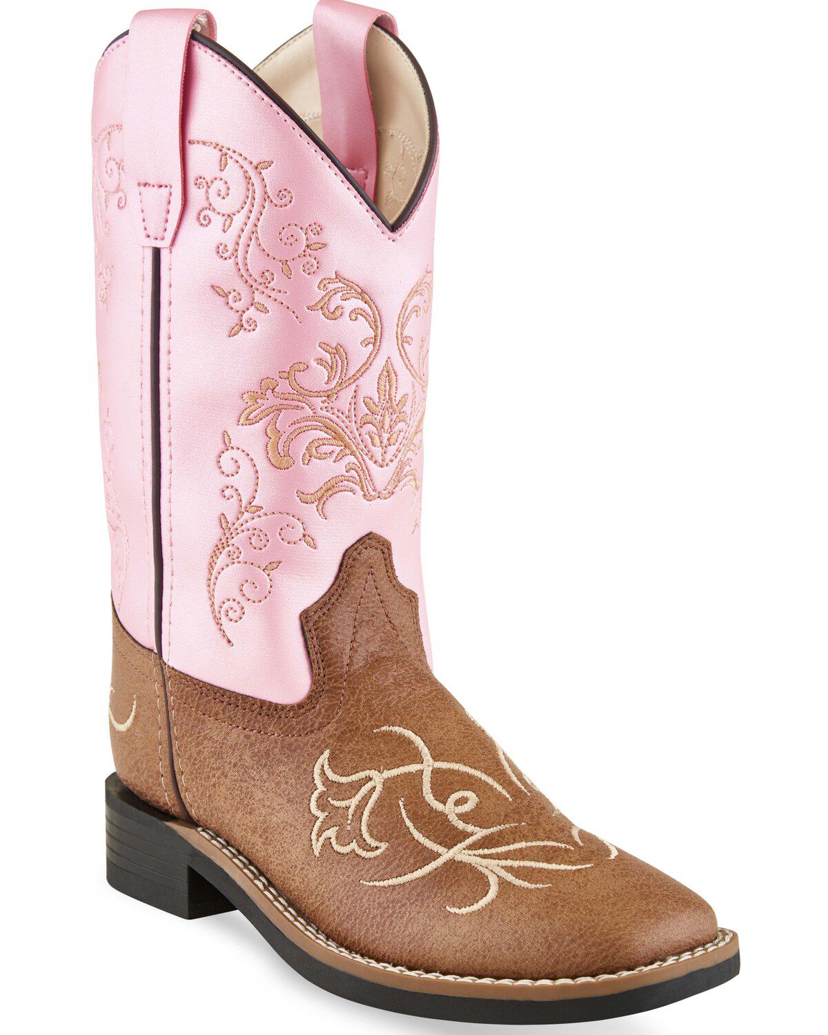 Old West Girls' Western Boots - Square Toe, Tan, hi-res