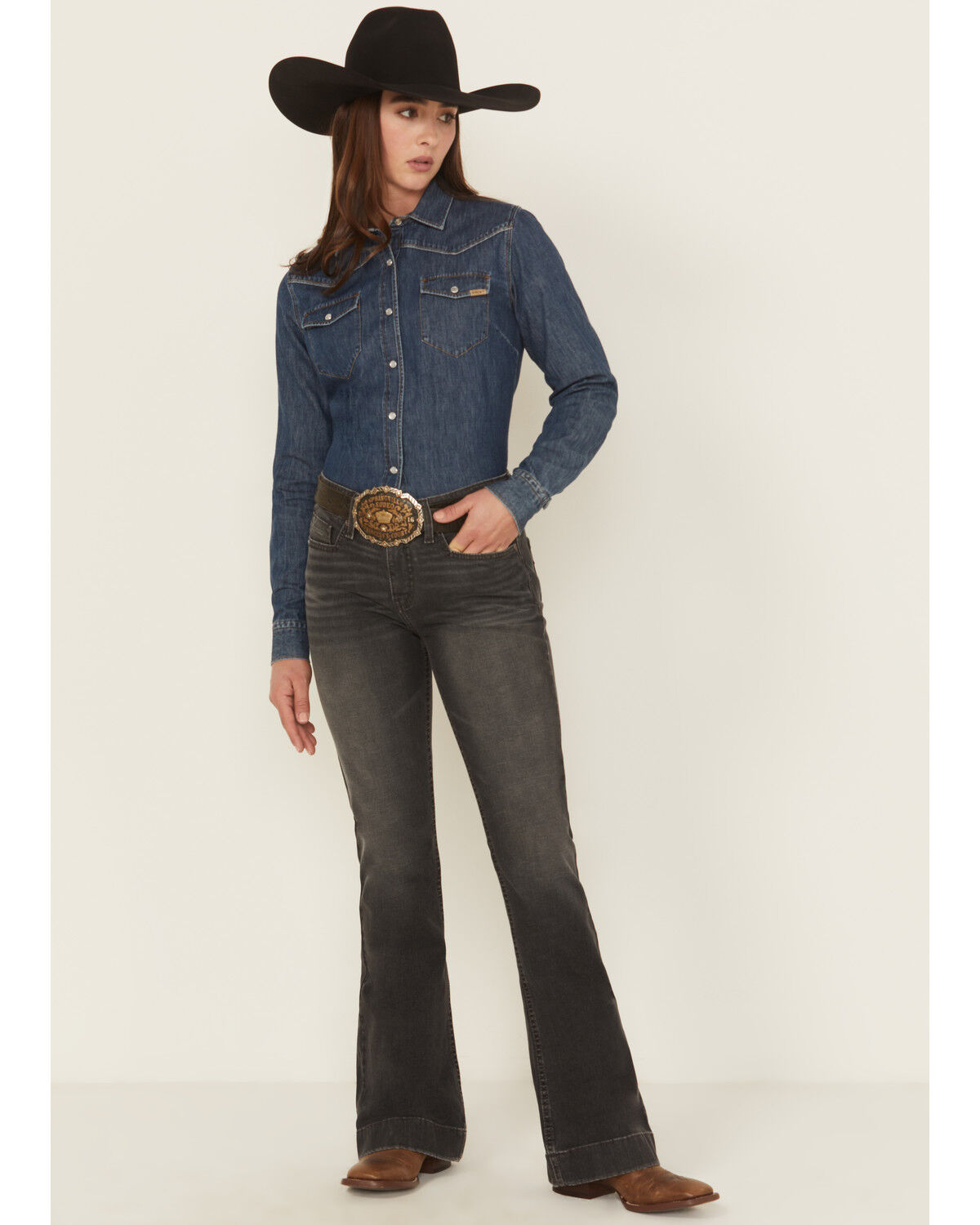 Cinch Women's Lynden Moderate Rise Slim Trouser Stretch Denim Jeans, Black, hi-res