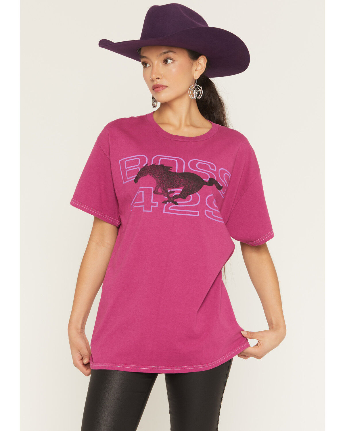 Image #1 - Merch Traffic Women's Ford Mustang Short Sleeve Graphic Tee, Pink, hi-res