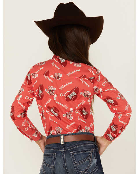 Image #4 - Cruel Girl Girls' Conversation Print Long Sleeve Button-Down Western Shirt , Coral, hi-res