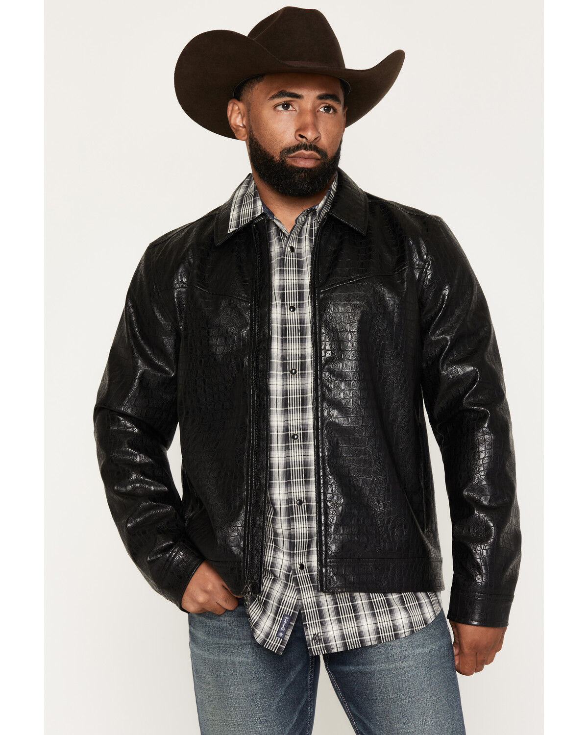Image #1 - Moonshine Spirit&reg; Men's Cayman Faux Caiman Leather Jacket, Black, hi-res