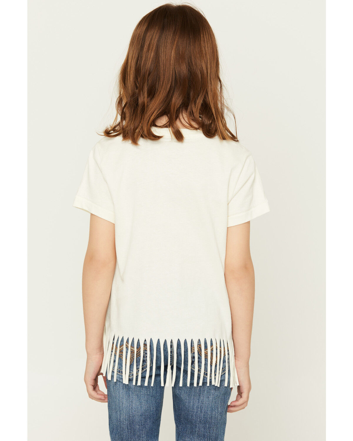 Image #4 - Shyanne Girls' Maisie Spotted Horse Fringe Short Sleeve Graphic Tee, Cream, hi-res