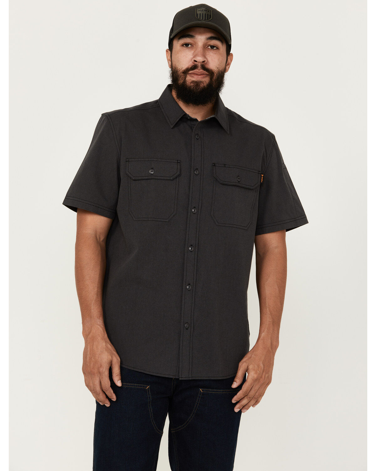 Image #1 - Hawx Men's Solid Short Sleeve Button-Down Work Shirt, Charcoal, hi-res