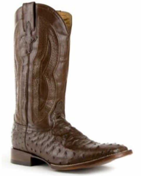 Image #1 - Ferrini Men's Full Quill Ostrich Exotic Western Boots, Chocolate, hi-res