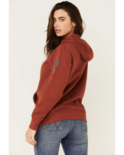 Image #4 - Ariat Women's Rust Copper Embroidered Sleeve Logo Hooded Sweatshirt , Rust Copper, hi-res