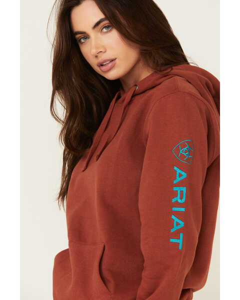 Image #3 - Ariat Women's Rust Copper Embroidered Sleeve Logo Hooded Sweatshirt , Rust Copper, hi-res