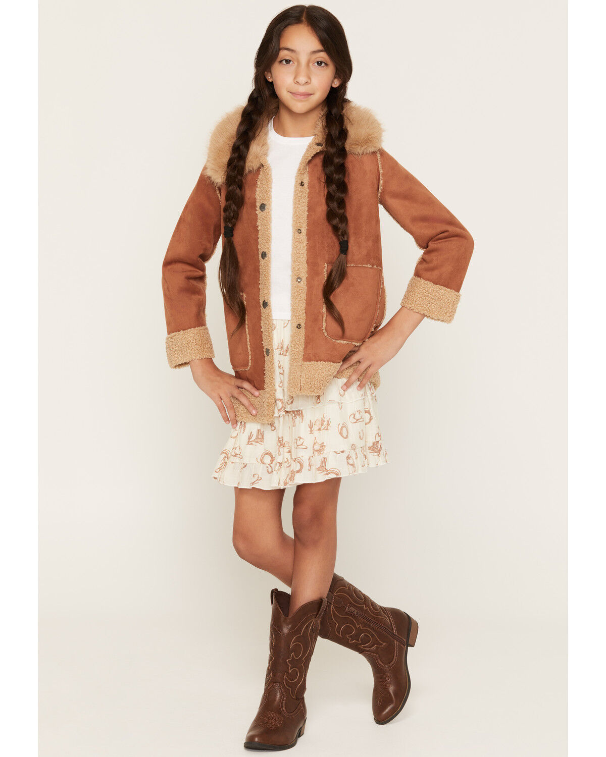 Shyanne Girls' Highland Reversible Faux Suede Sherpa Jacket, Rose, hi-res