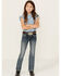 Image #1 - Grace in LA Little Girls' Medium Wash Steer Head Pocket Stretch Bootcut Jeans , Medium Wash, hi-res