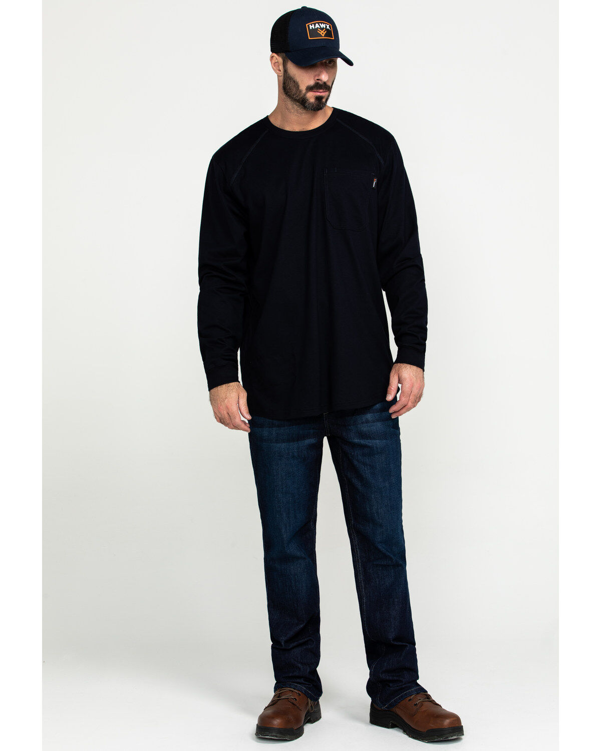 Image #6 - Hawx Men's FR Pocket Long Sleeve Work T-Shirt, Navy, hi-res