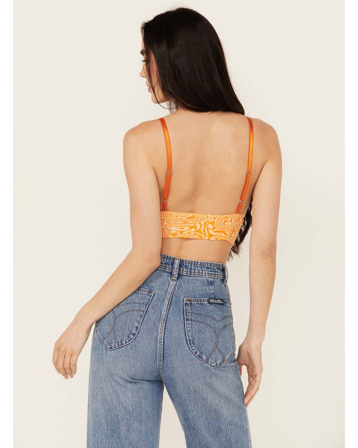 Image #4 - Discreture Women's Longline Printed Bralette, Orange, hi-res