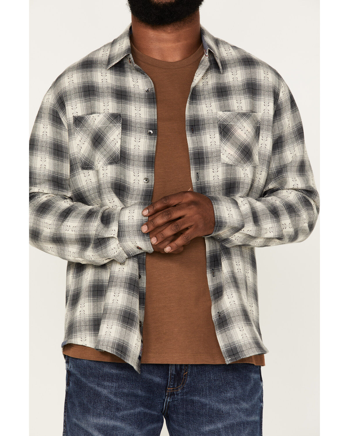 Image #3 - Flag & Anthem Men's Albee Dobby Stripe Plaid Print Long Sleeve Button Down Shirt, Cream, hi-res