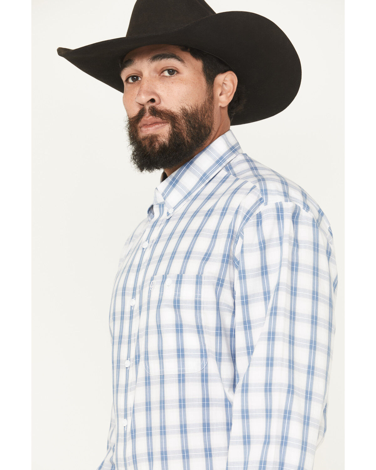 Image #2 - George Strait by Wrangler Men's Plaid Print Long Sleeve Button-Down Stretch Western Shirt - Tall, White, hi-res