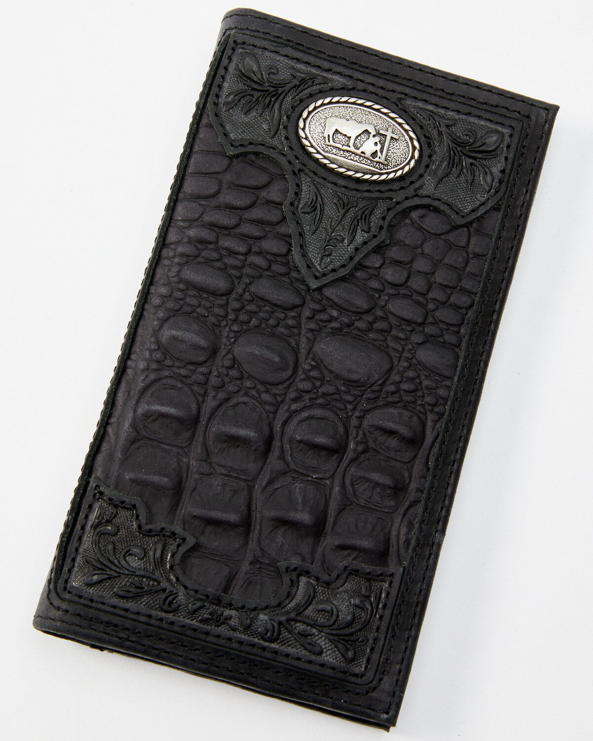 Cody James Men's Crocodile Embossed Rodeo Wallet, Black, hi-res