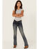 Image #1 - Grace in LA Girls' Dark Wash Steerhead Embroidered Pocket Bootcut Stretch Denim Jeans, Dark Wash, hi-res