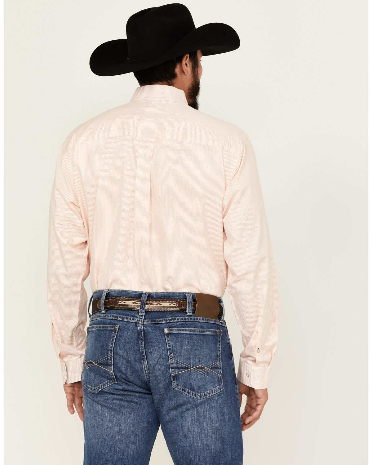 Image #4 - Cinch Men's Striped Print Tencel Long Sleeve Button-Down Western Shirt, Peach, hi-res