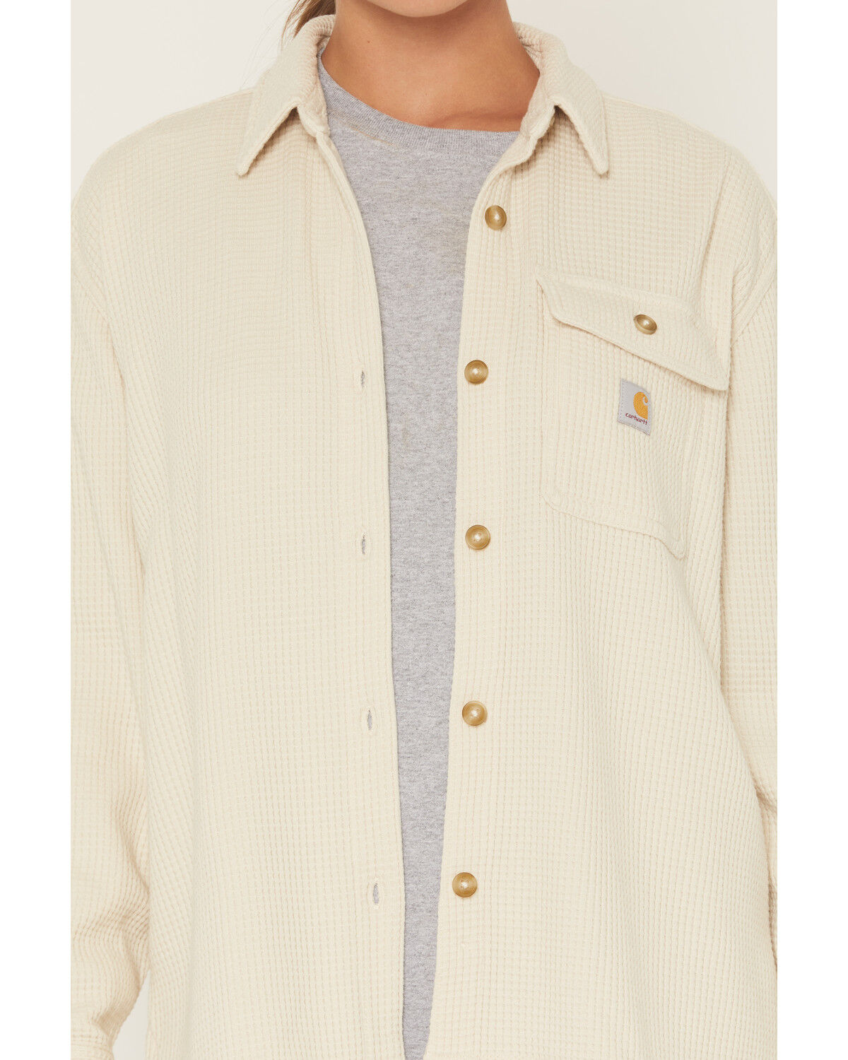 Image #3 - Carhartt Women's Oversized Fit Heavyweight Waffle Knit Work Shirt, Ivory, hi-res