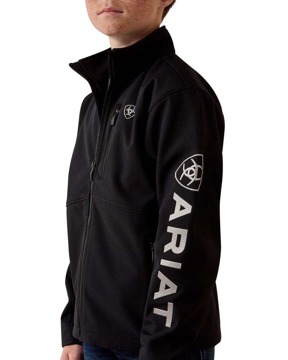 Image #1 - Ariat Boys' Logo Softshell Jacket, Black, hi-res