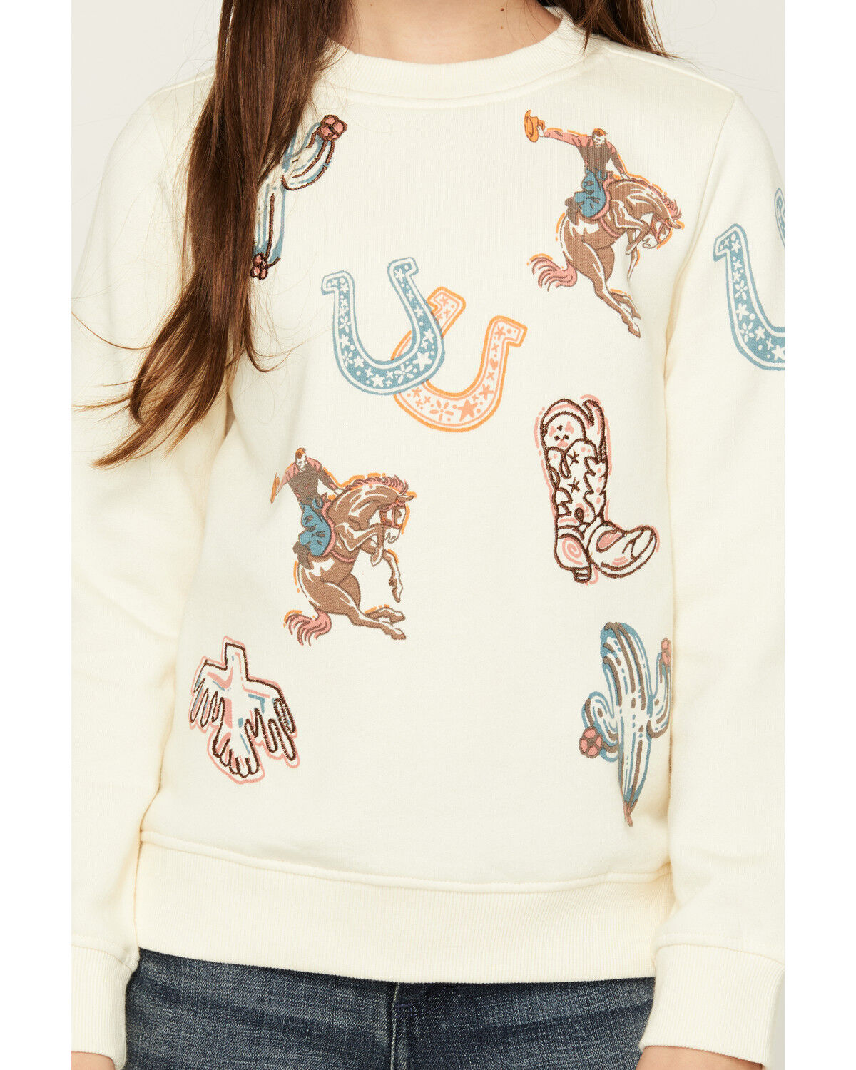 Image #3 - Shyanne Girls' Western Novelty Printed Sweatshirt, Cream, hi-res