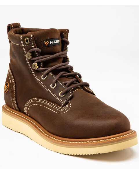 Image #1 - Hawx Men's 6" Lacer Work Boots - Soft Toe, Brown, hi-res