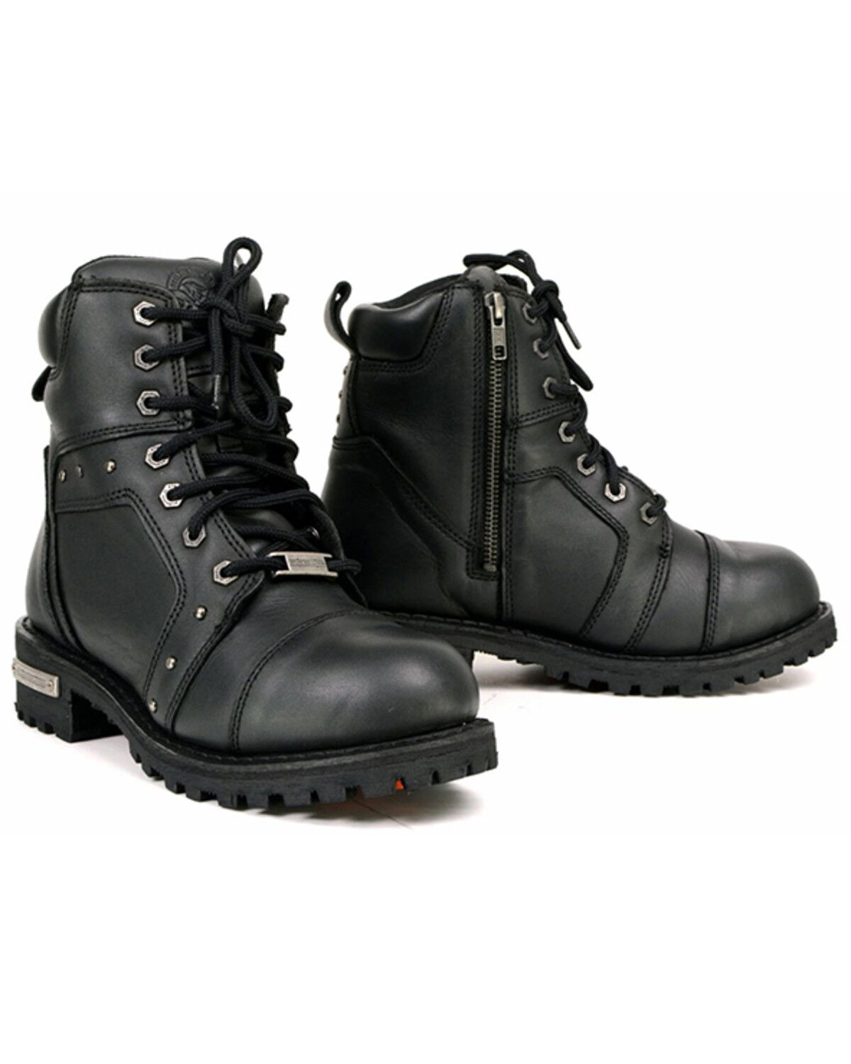 Milwaukee Leather Women's Lace-To-Toe Studded Motorcycle Boots - Round Toe, Black, hi-res