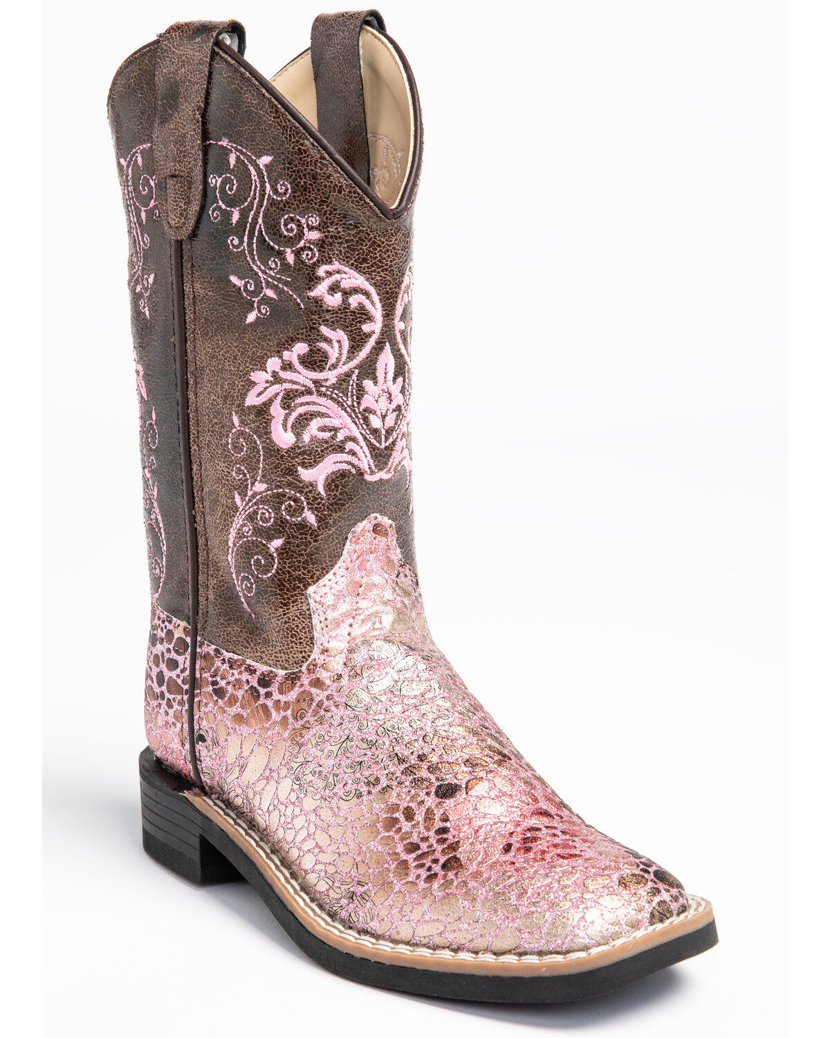 Image #1 - Shyanne Girls' Aria Faux Leather Western Boots - Square Toe, Pink, hi-res