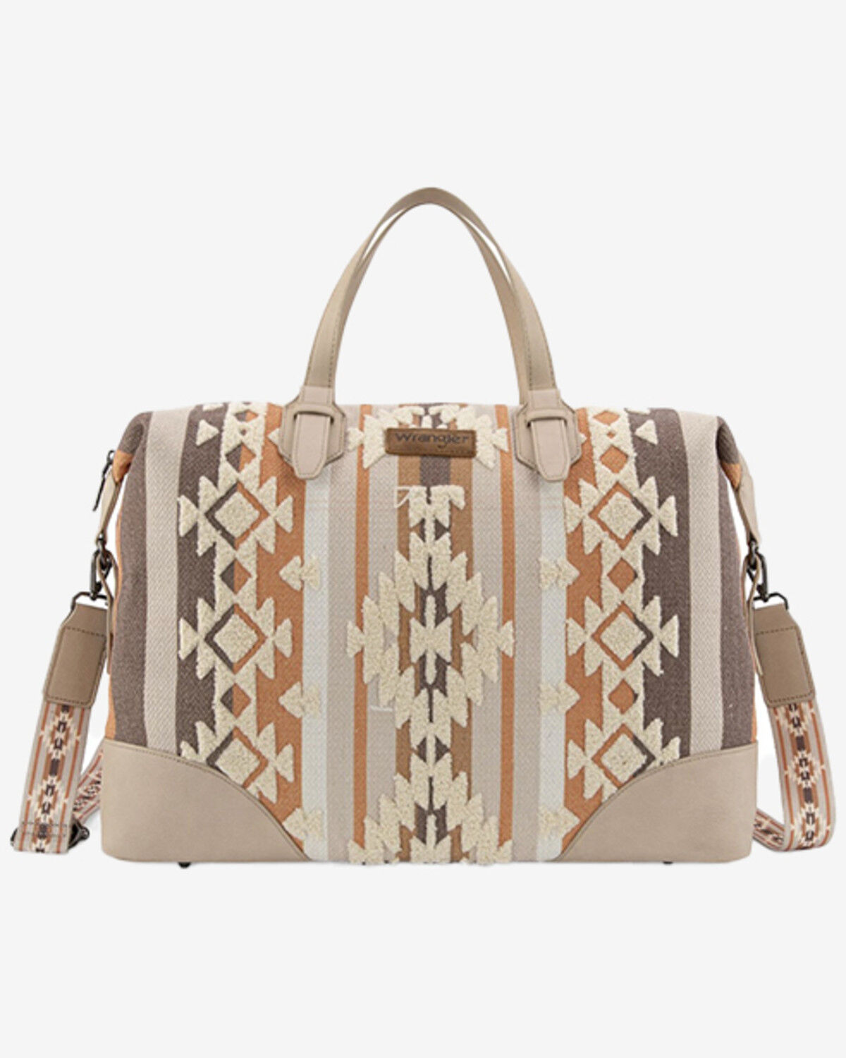 Image #1 - Wrangler Women's Sherpa Southwestern Print Canvas Duffle Bag, Tan, hi-res