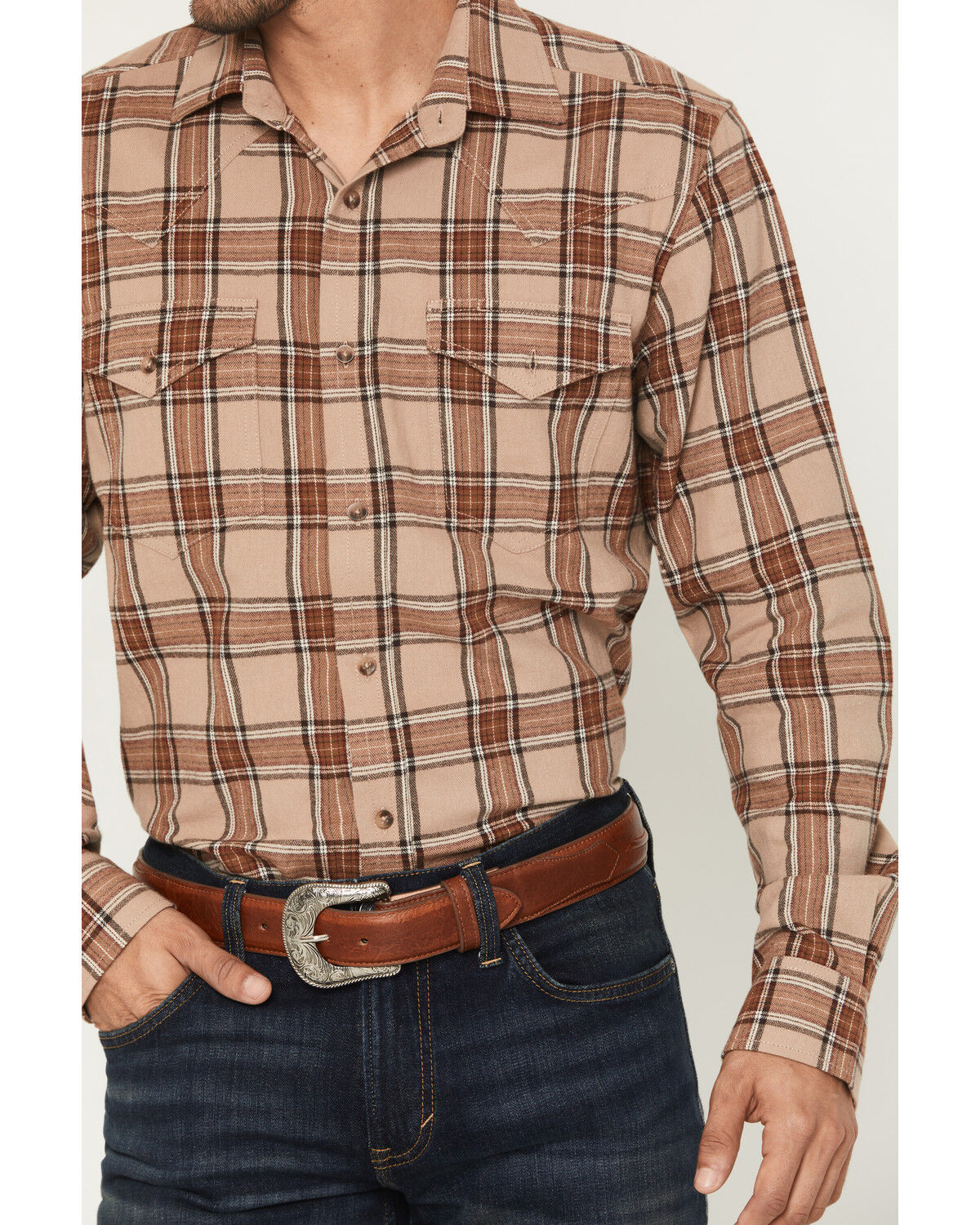 Image #3 - Cody James Black 1978&reg; Men's Brenden Plaid Print Long Sleeve Button-Down Flannel Shirt, Tan, hi-res