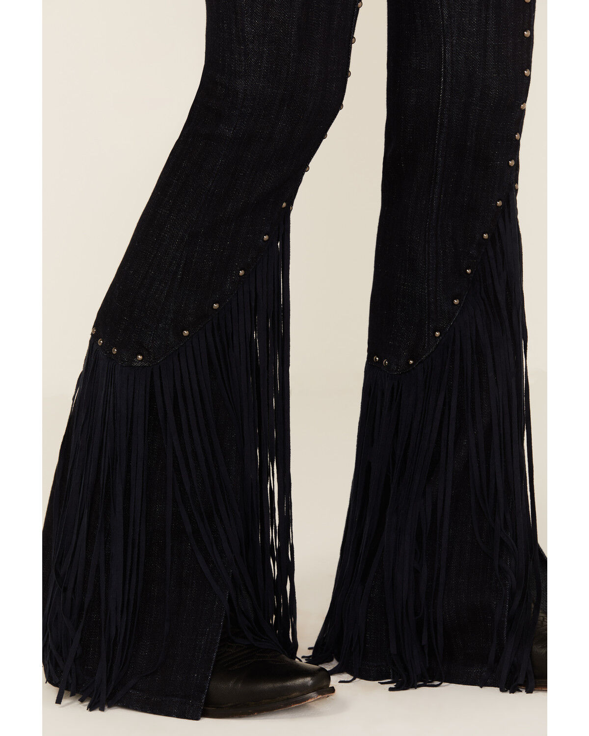Image #2 - Idyllwind Women's Outlaw High Rise Studded Fringe Super Stretch Flare Jeans, Dark Wash, hi-res