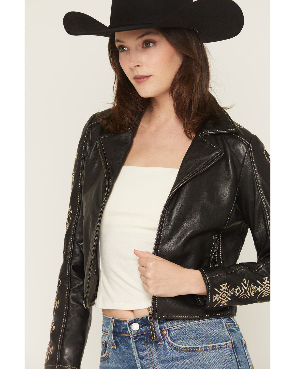 Image #2 - Mauritius Leather Women's Cora Embroidered Jacket, Black, hi-res