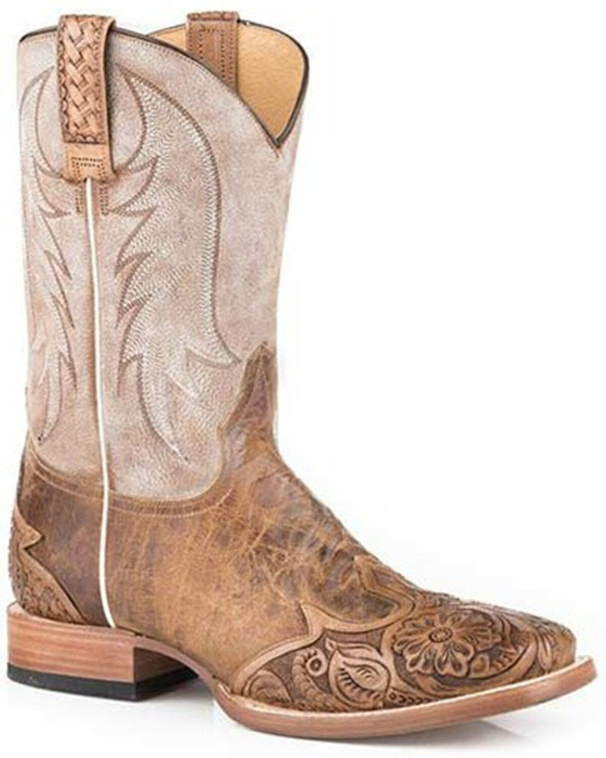 Image #1 - Stetson Men's Diego Tooled Wingtip Western Boots - Broad Square Toe, Tan, hi-res