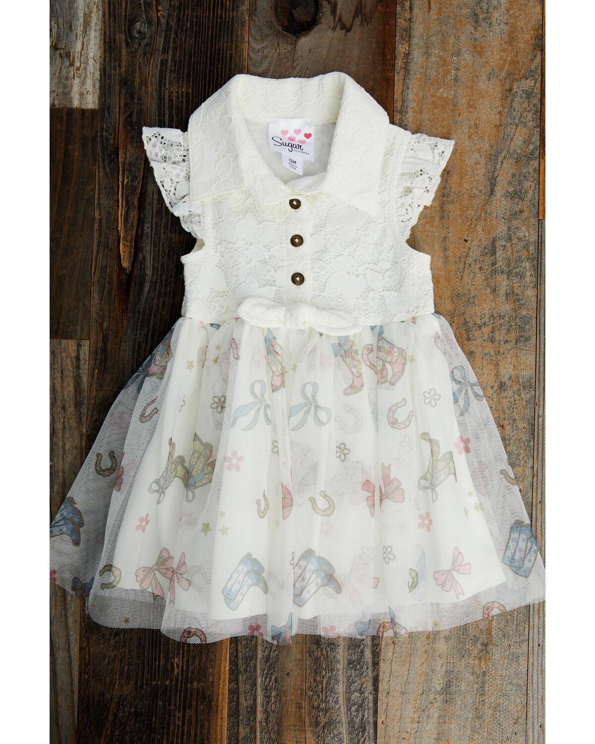 Image #1 - Sugar California Toddler Girls' Boots and Bows Printed Lace Dress, Cream, hi-res