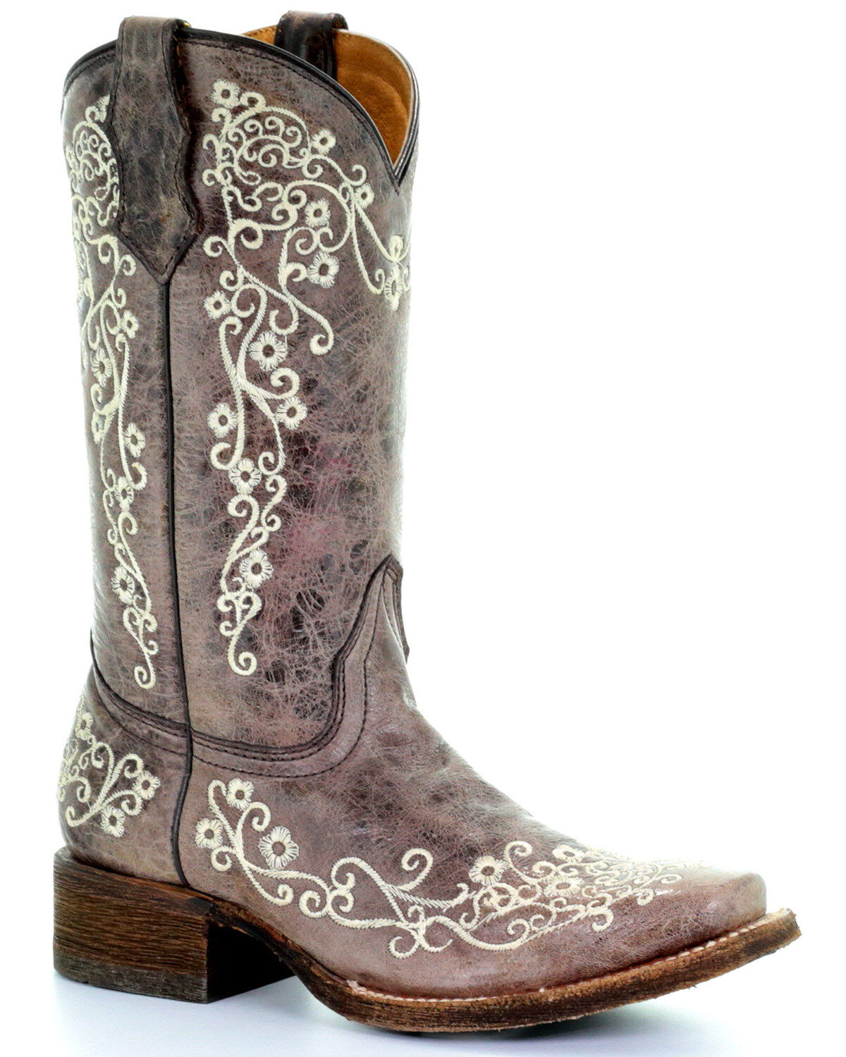 Image #1 - Corral Kids' Embroidered Square Toe Western Boots, Brown, hi-res