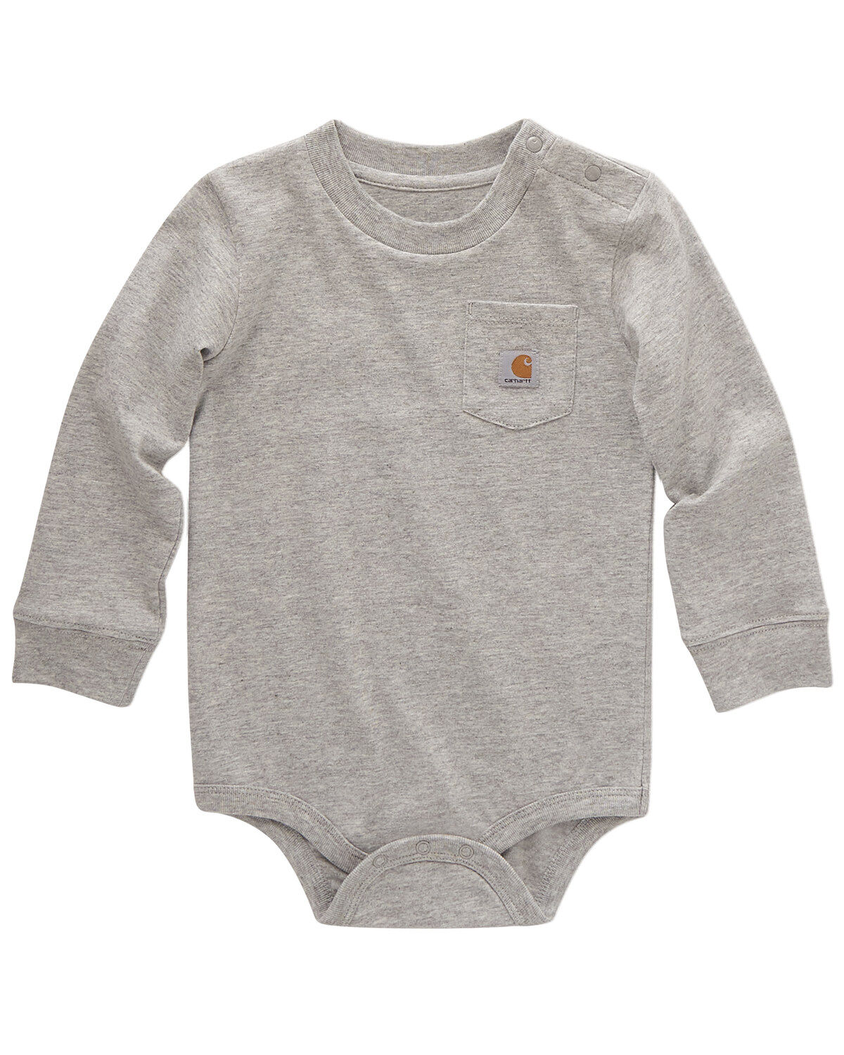 Image #1 - Carhartt Infant Boys' Logo Pocket Long Sleeve Onesie, Charcoal, hi-res